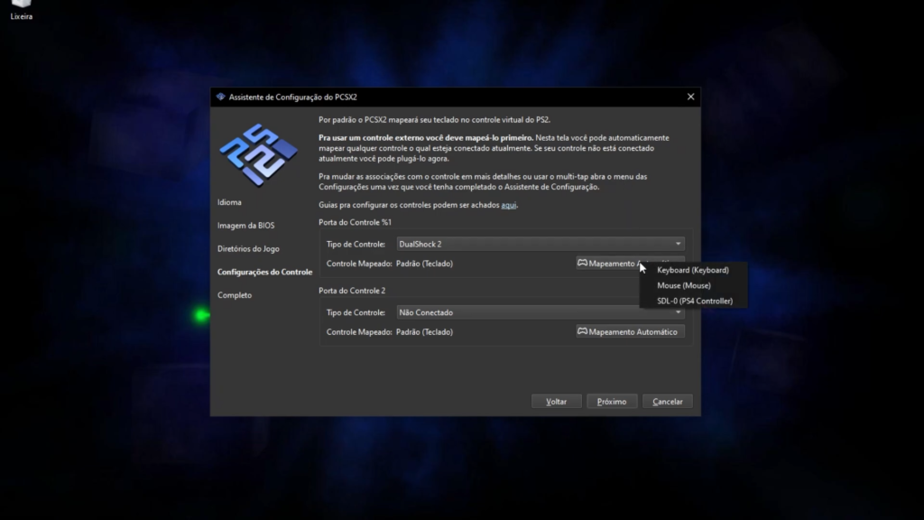 tela de configuração dos controles no pcsx2 - allves games