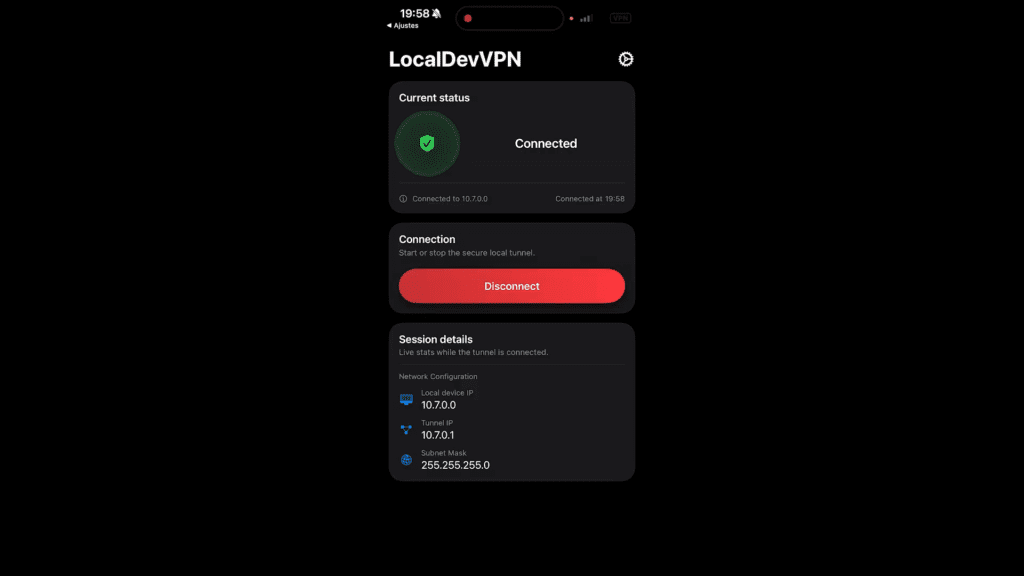 LocalDevVPN conectado para instalar a SideStore - Allves Games