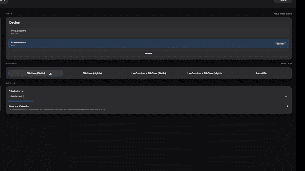 Tela do iLoader pronta para instalar a SideStore - Allves Games