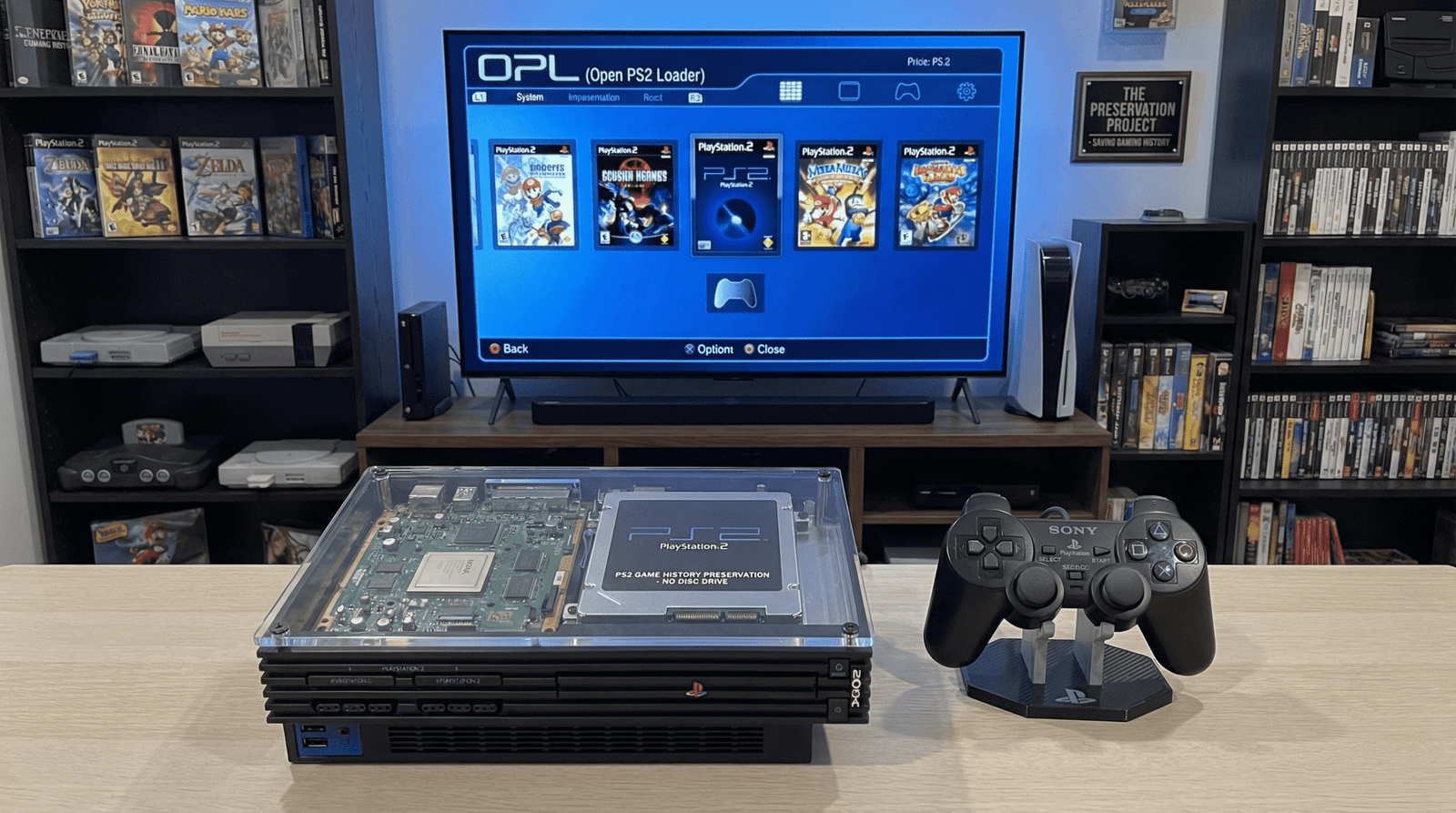 Setup moderno configurado para jogar PS2 sem leitor e preservar a história dos games