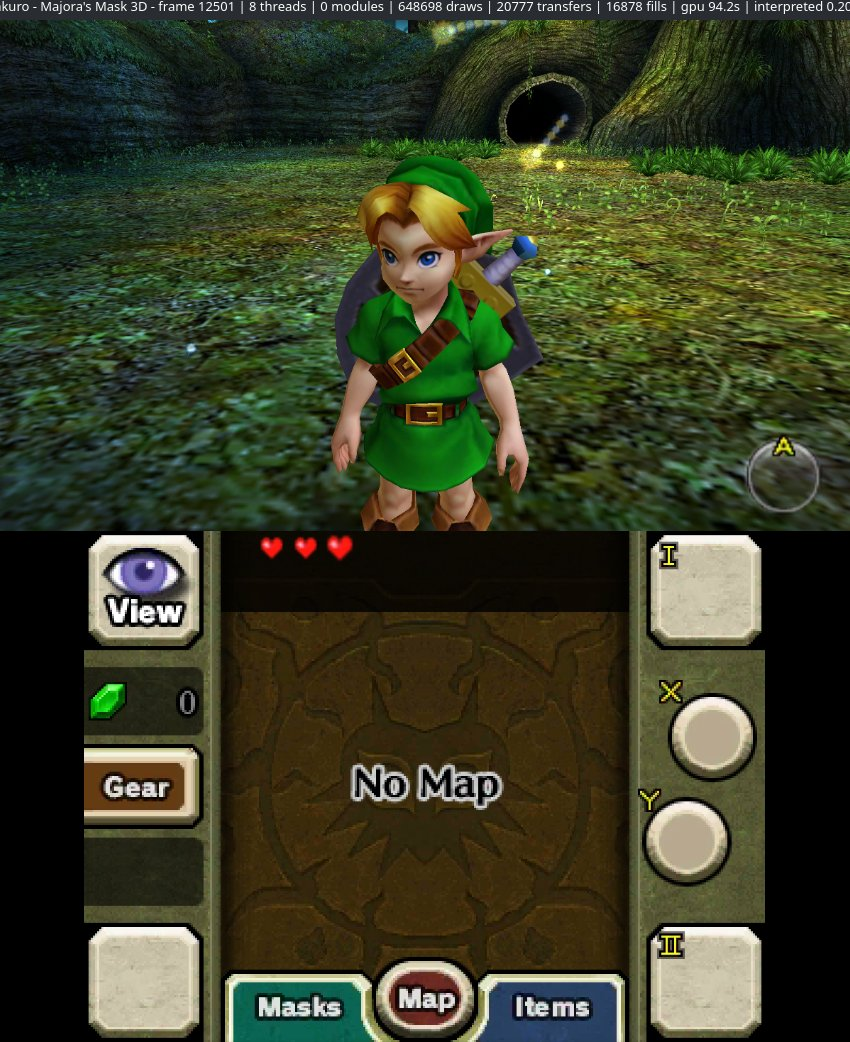 Majora's Mask 3D rodando no Zakuro com 3dsrecomp