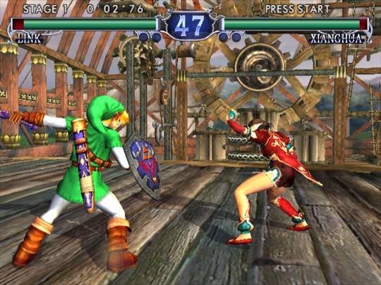 Cena de combate de SoulCalibur II no Nintendo GameCube relacionada ao projeto RingOut