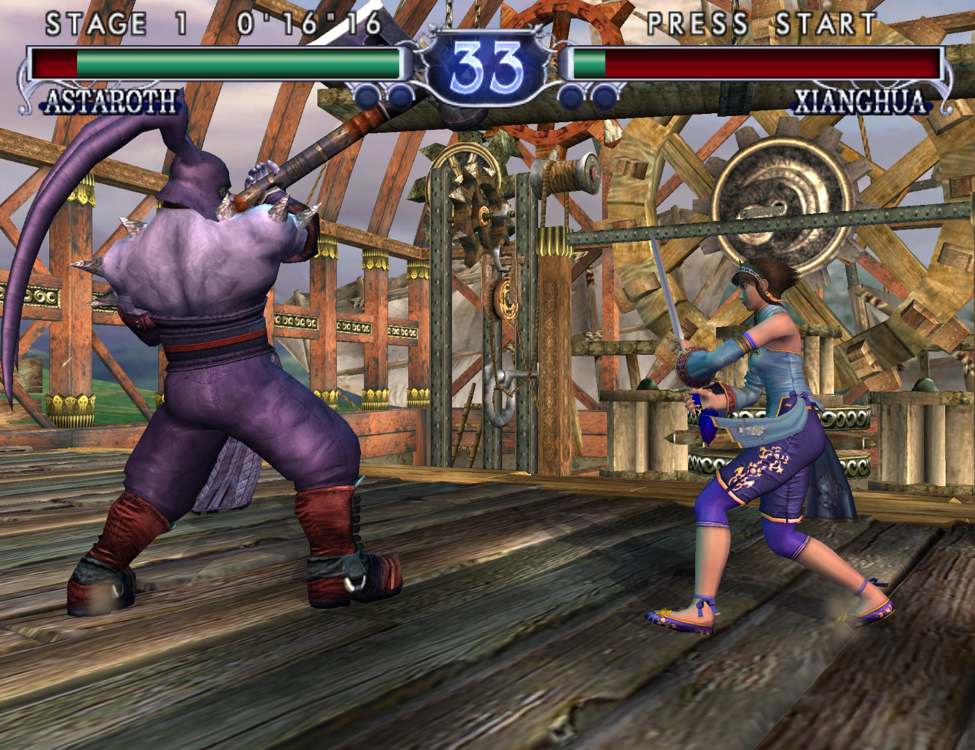 Gameplay de SoulCalibur II no Nintendo GameCube usado como referência visual do RingOut