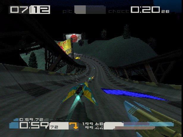 Wipeout 3 Special Edition de PlayStation mostra corrida antigravidade em circuito escuro e interface original