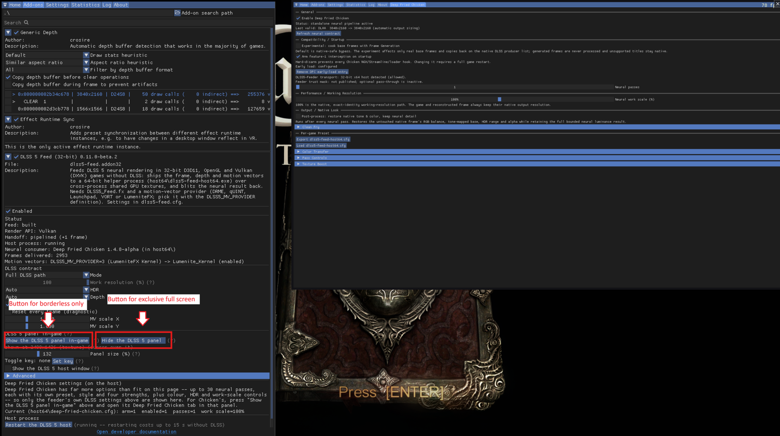 Painel em jogo do DLSS5-Feeder para integração do Neural Rendering