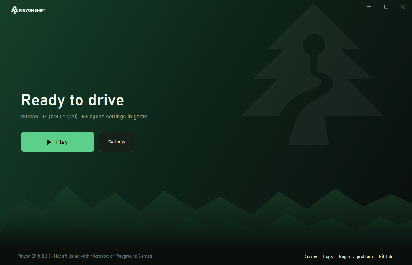 Janela do Pinyon Shift pronta para executar Forza Horizon