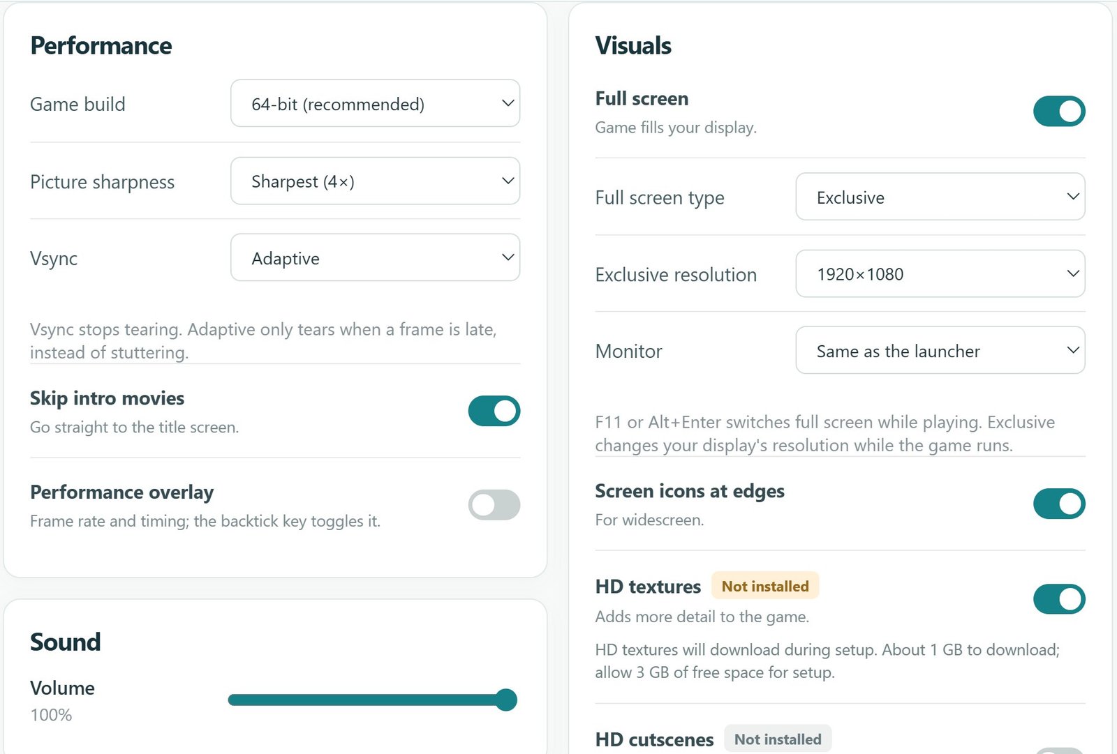 Tela oficial de configurações de exibição e desempenho do SMS Launcher