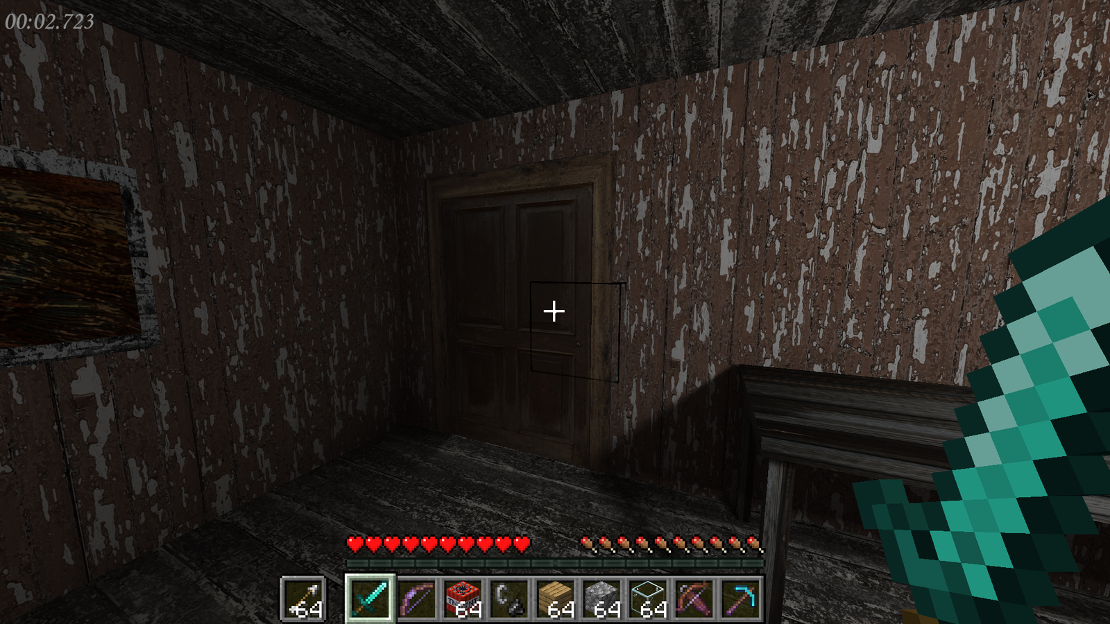 Interface e itens de Minecraft aparecem dentro da casa de Granny Legacy