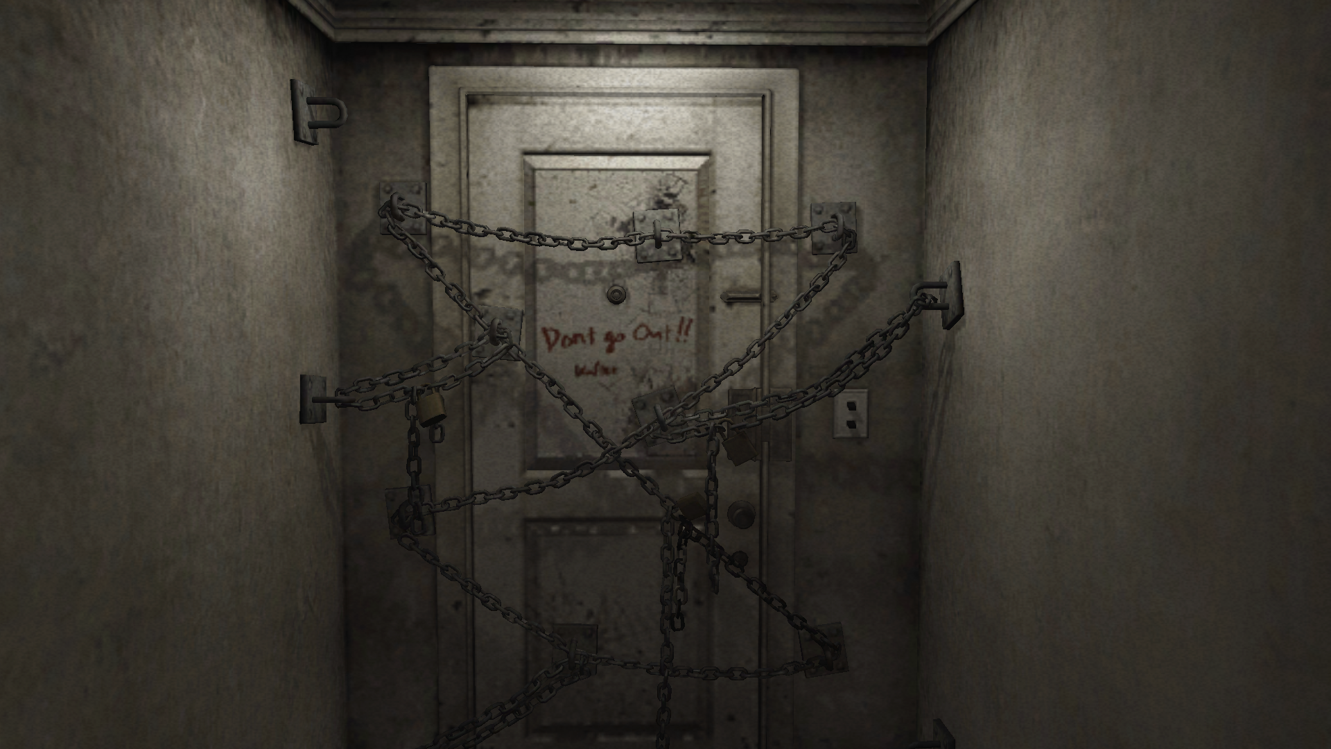 Porta presa por correntes no apartamento de Silent Hill 4 The Room