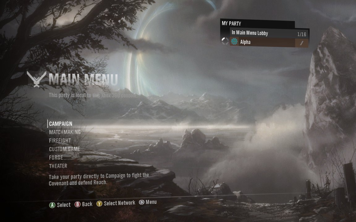 Menu principal de Halo Reach executado pelo port experimental RecompiledHaloReach no Linux