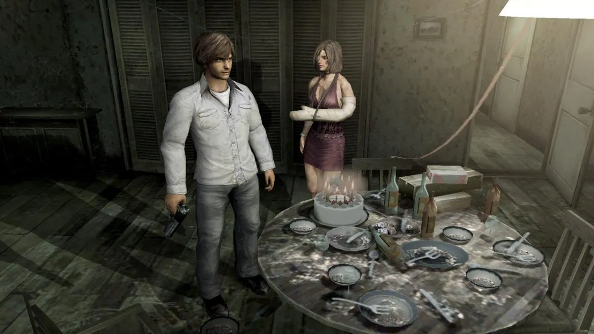 Henry Townshend e personagem secundária em apartamento de Silent Hill 4