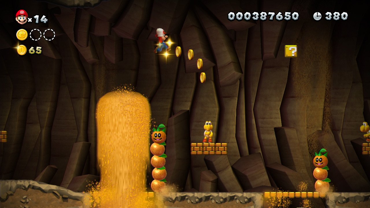 Mario em uma fase subterrânea na versão original de New Super Mario Bros U