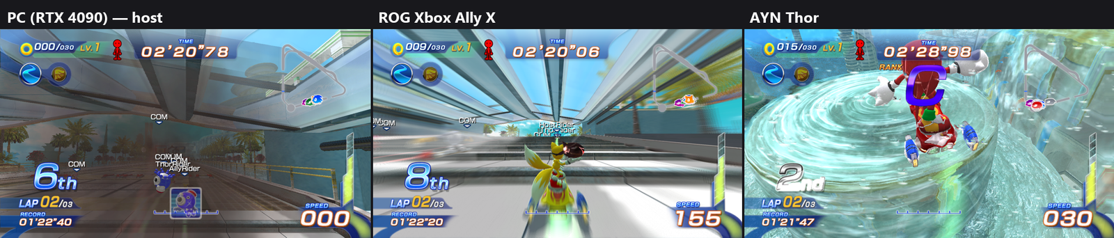 Multiplayer de Free Riders Recompiled mostrado simultaneamente em três aparelhos