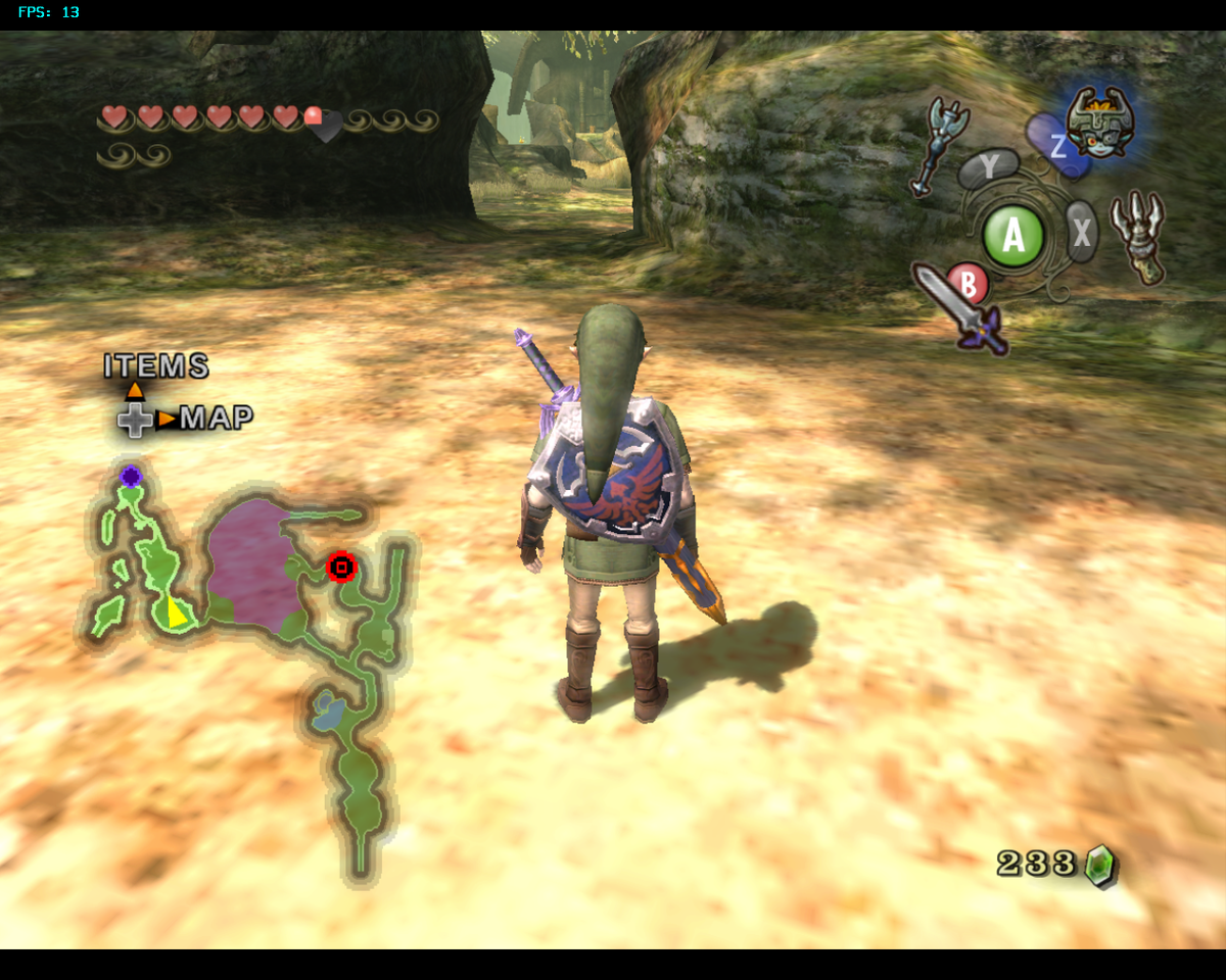 The Legend of Zelda Twilight Princess executado no Dolphin, como referência de jogo GameCube
