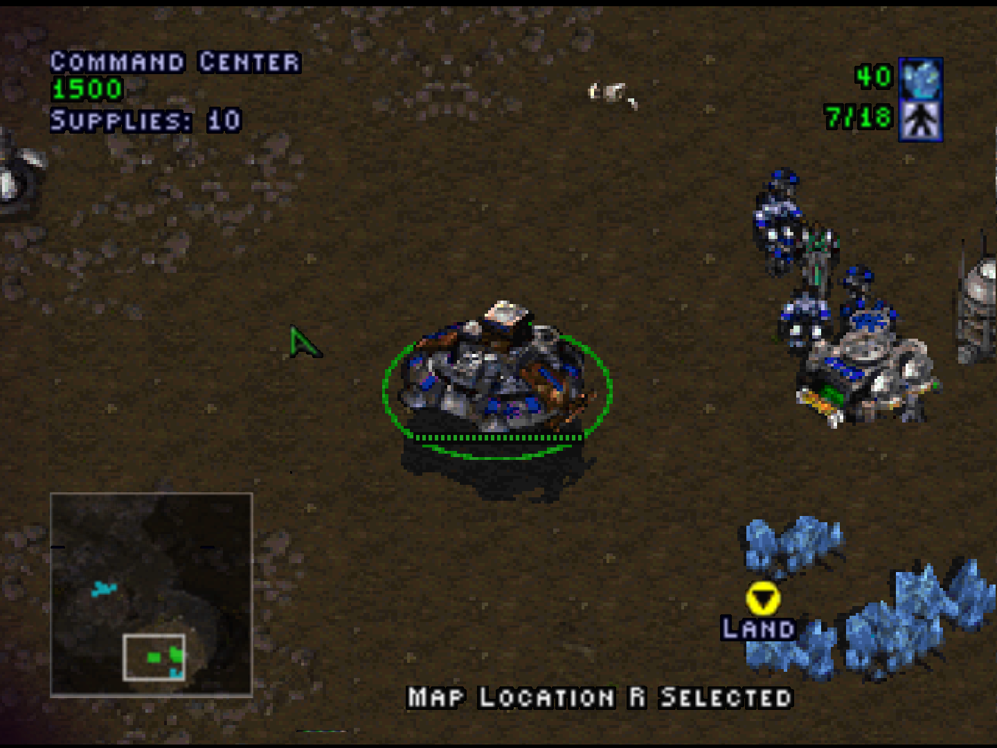 StarCraft 64 — centro de comando e unidades na edição Nintendo 64