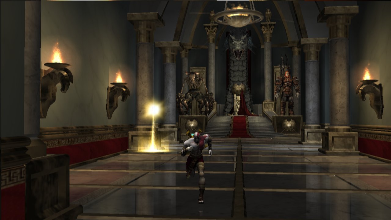 Kratos no salão do Olimpo em captura técnica preservada pelo Tobiichi-Port