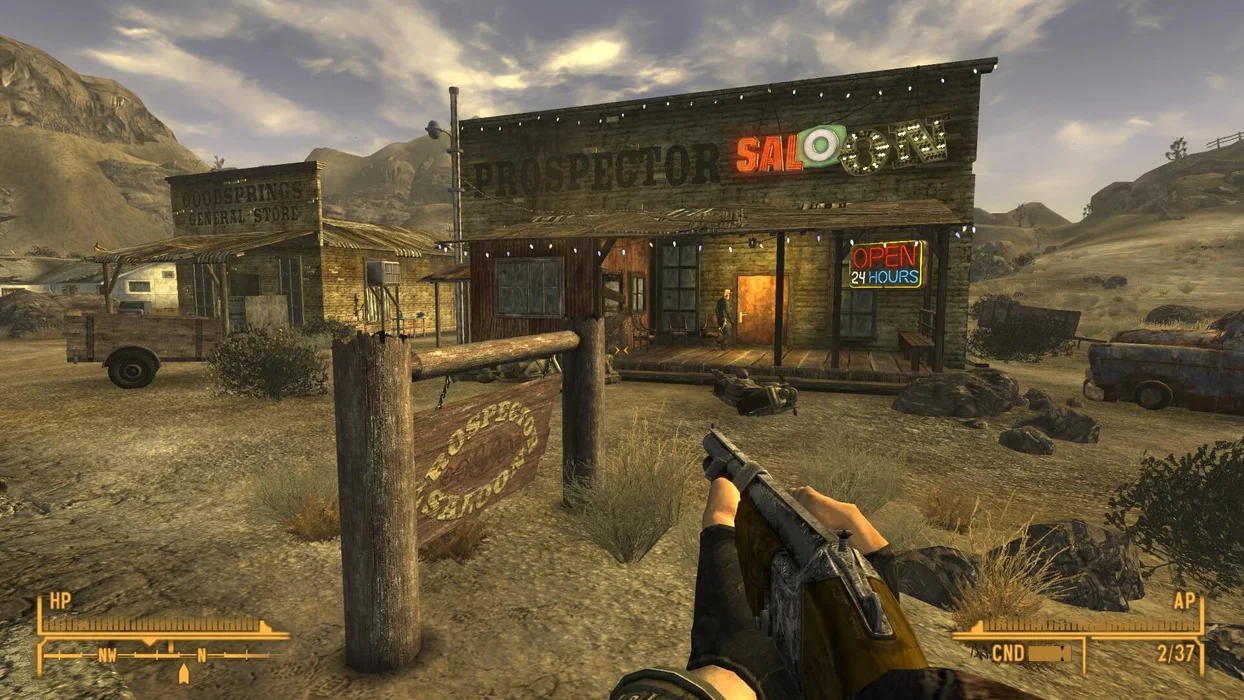 Prospector Saloon em Goodsprings no Fallout New Vegas original
