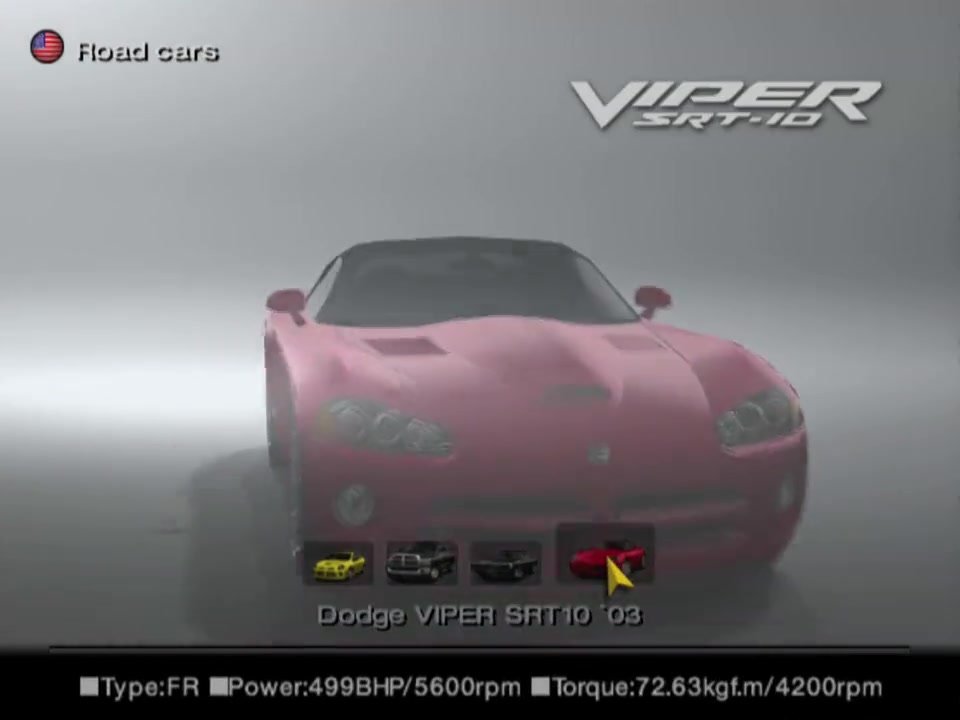 PS2 Web Recomp com seleção do Dodge Viper em Gran Turismo 4