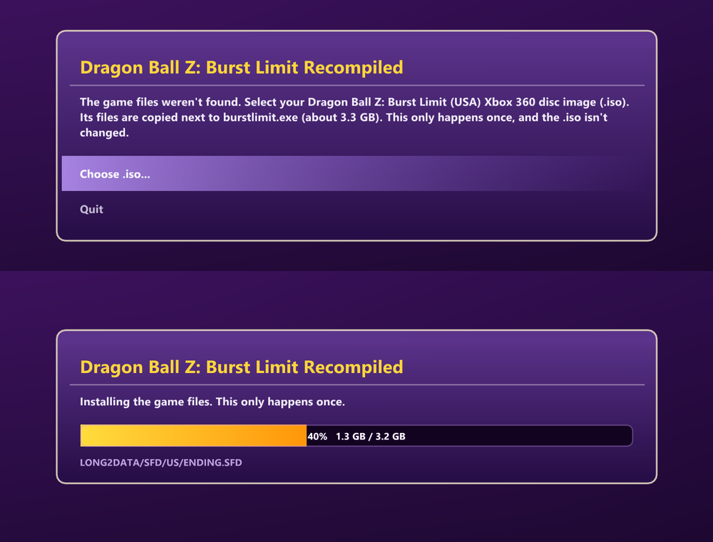 Burst Limit Recompiled: janela do instalador de imagem Xbox 360