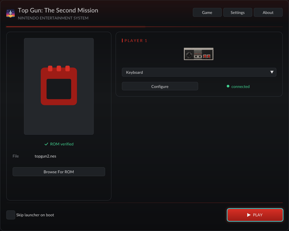 Tela principal do launcher oficial do port de Top Gun: The Second Mission