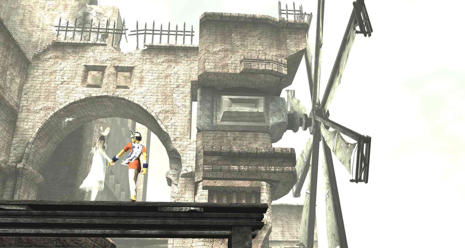 ICO original de PS2: Ico e Yorda de mãos dadas no castelo